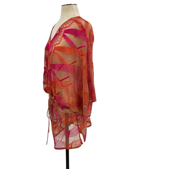 Jen's Pirate Booty Cover-Up Top Sheer Embroidered Pink Orange Size XS/Small - Picture 5 of 11